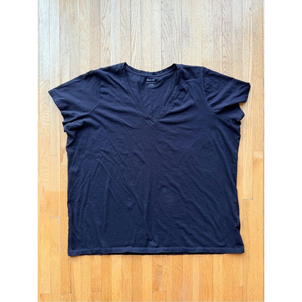 Madewell 100% Cotton Women's Black V-Neck Short Sleeve Tee Casual Comfy Staple